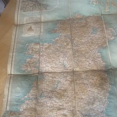 Vintage Bartholomew’s Contour Motoring Map British Isles Lined Back Cloth