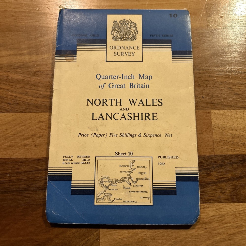 NORTH WALES & LANCASHIRE 1962 paper Ordnance Survey Quarter Inch Map Sheet 10