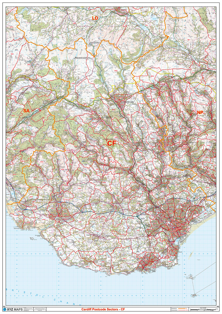(G51) Map of Cardiff CF Postcode Sectors, Poster of Cardiff Postcodes