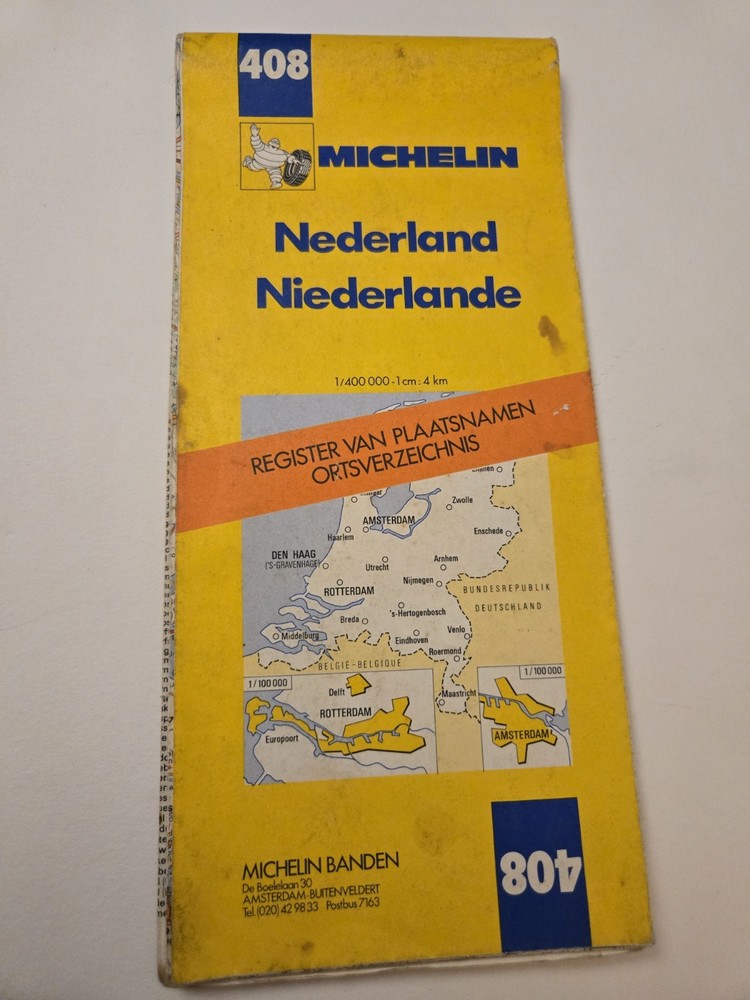 Vintage Michelin Map No. 408 Netherlands 🇳🇱 Pays-Bas – Rotterdam & Amsterdam