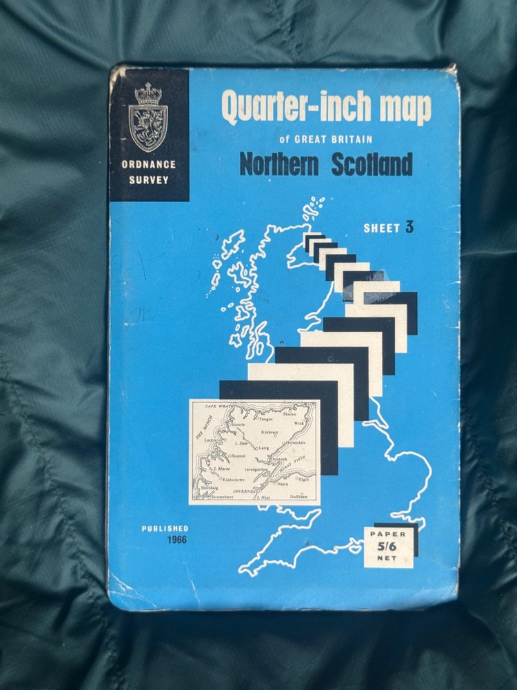 Vintage OS Ordnance Survey Quarter Inch Map, Northern Scotland Sheet 3, 1966