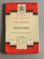 OS Ordnance Survey One Inch Cloth Map,of Stafford, Sheet 118, 1953