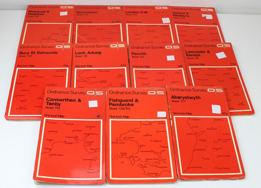 JOB LOT 11 Ordnance Survey Maps bundle Orange British Britain One-Inch map