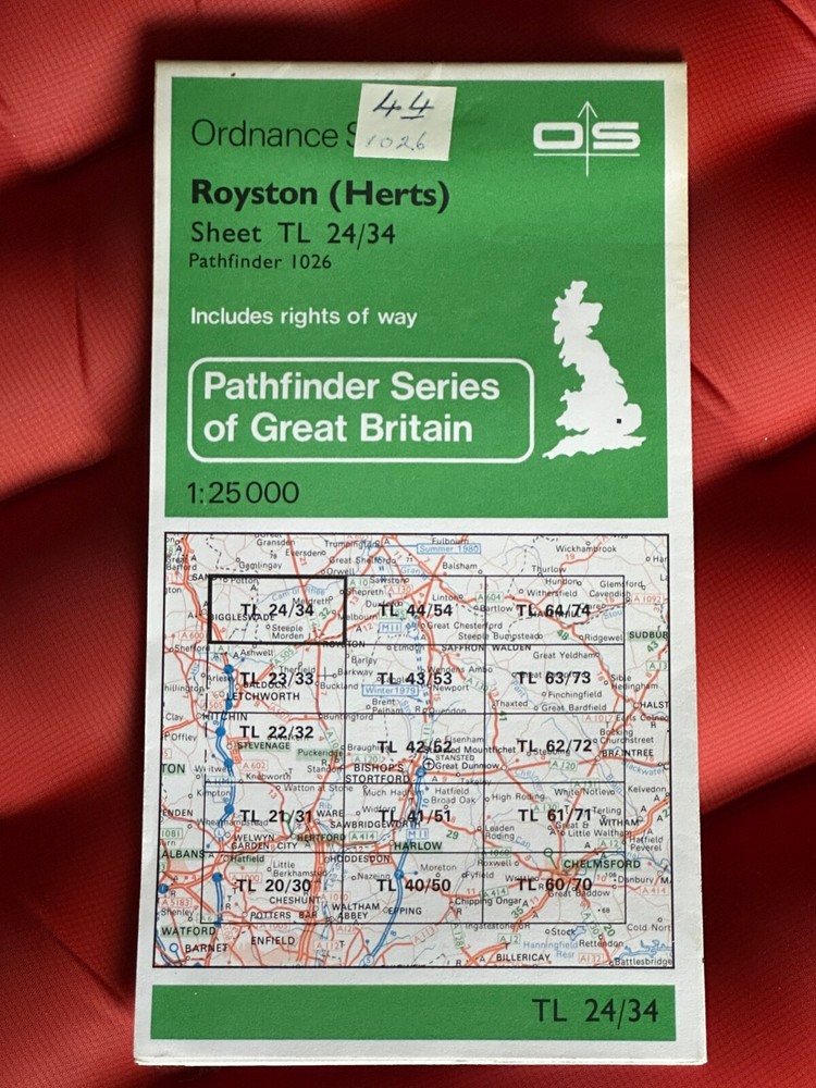 OS Ordnance Survey, Pathfinder Map, Sheet TL 24/34, Royston ( Herts )