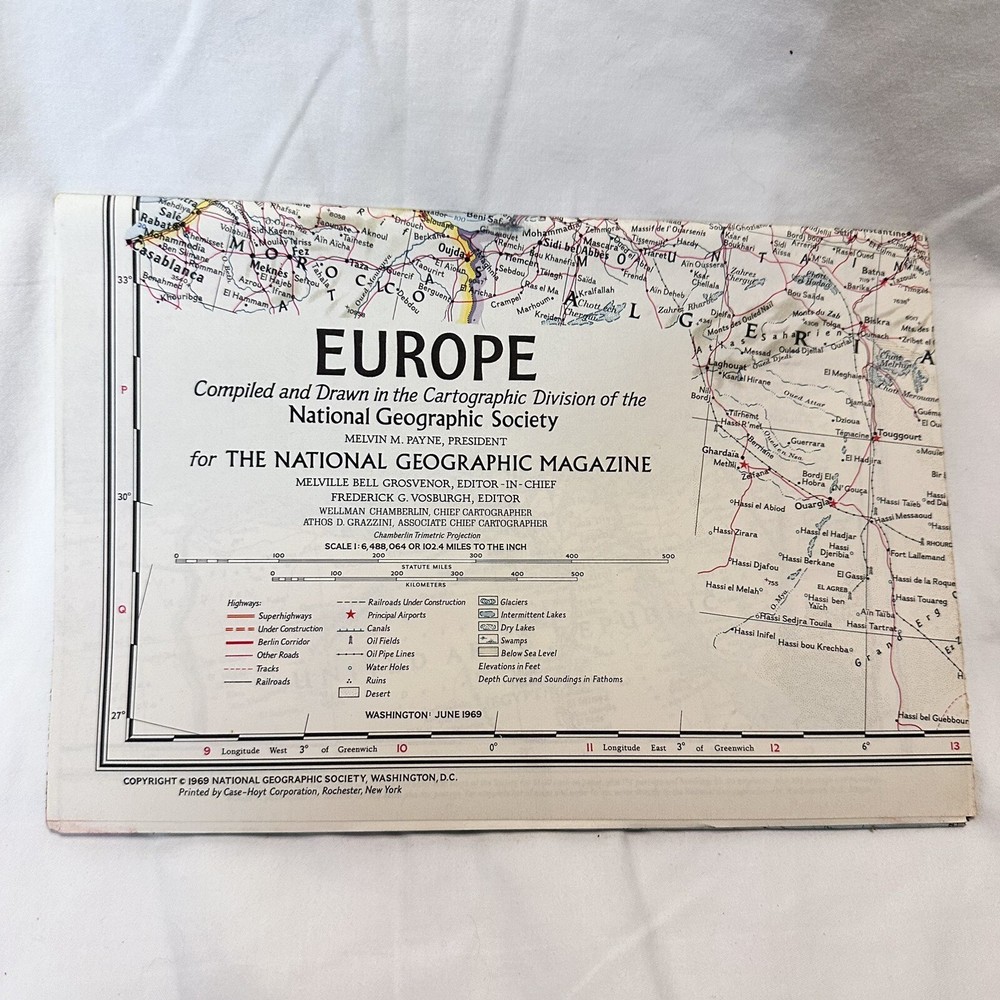 Vintage Map of Europe from National Geographic Society June 1957 Great Cond
