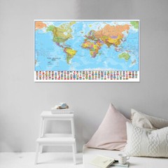 Map of the World Educational Map with Flags Poster Print Decor 2X3FT 1.5X 2.4FT