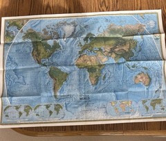 Vintage National Geographic Map The Political & Physical World November 1975