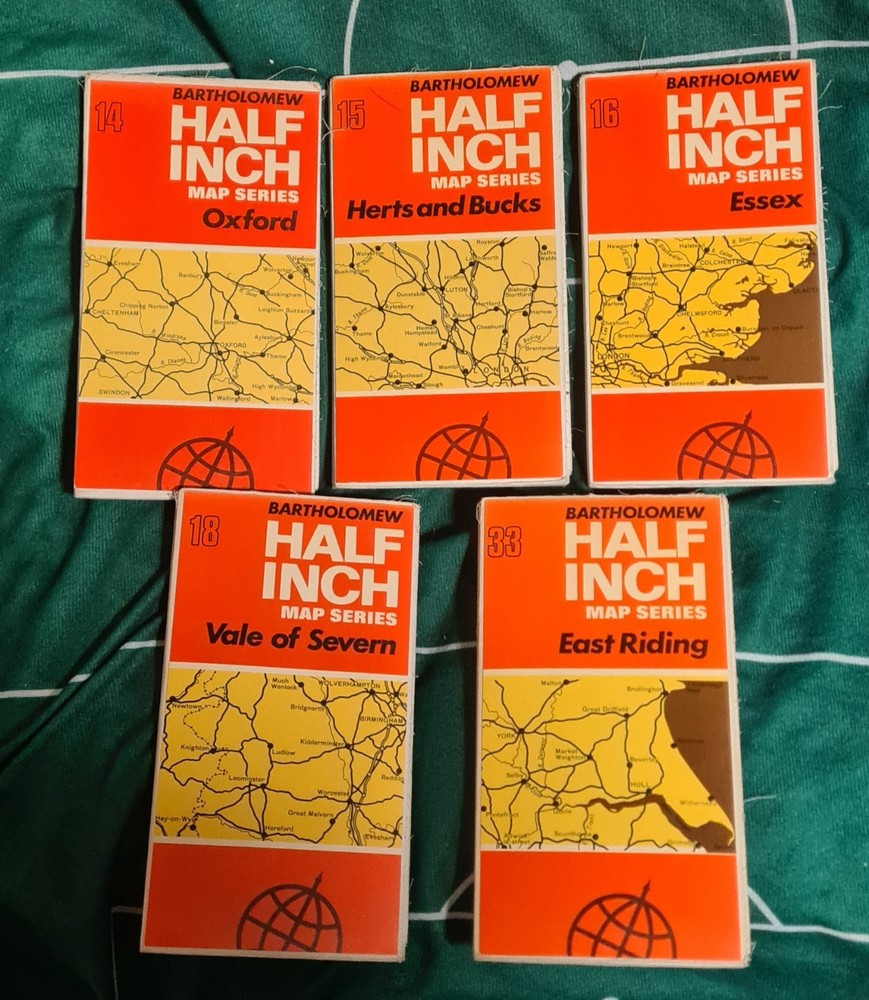 BARTHOLOMEW Half Inch Cloth Maps x5 1970s Vale of Severn Oxford Essex Herts ER