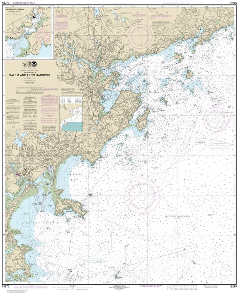 Salem and Lynn Harbors; Manchester Harbor | Waterproof NOAA Chart 13275