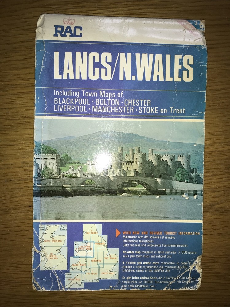 Vintage RAC Map Lancs North Wales 1987