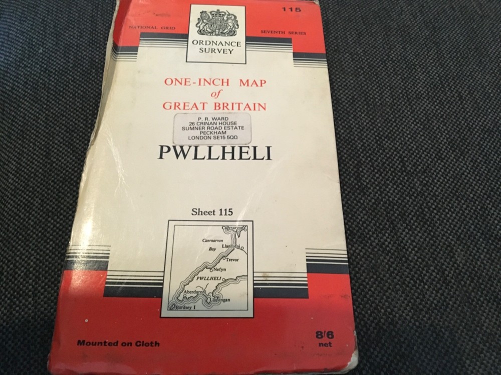 OS one-inch map of GB Seventh series sheet 115 Pwllheli 1952