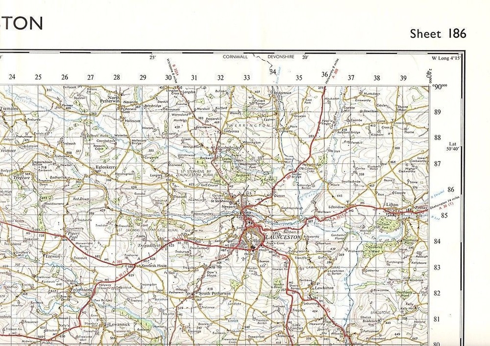 Ordnance Survey 1 inch-1 mile map Bodmin, Launceston, Liskeard, St Austell 1972