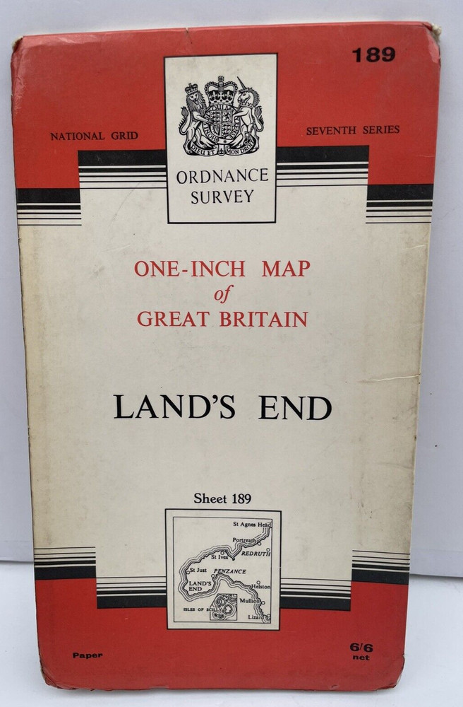 Ordnance Survey Map – 7th Series – Land’s End – Sheet 189 – 1966 – 1″ to 1 mile