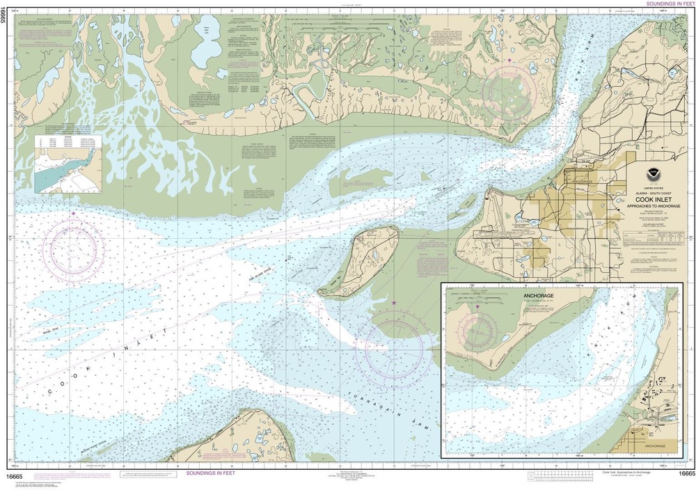 Cook Inlet-Approaches to Anchorage;Anchorage | Waterproof NOAA Chart 16665