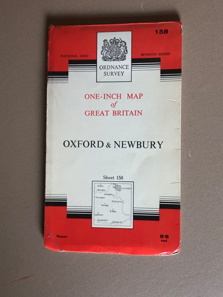 OS Ordnance Survey One Inch Paper Map, Oxford & Newbury, Sheet 158, 1967