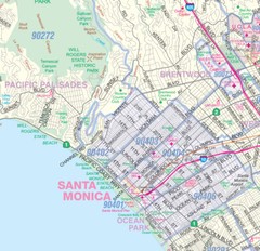 Los Angeles-Long Beach (Southwest LA) Detailed Aterial Wall Map w/Zip Codes