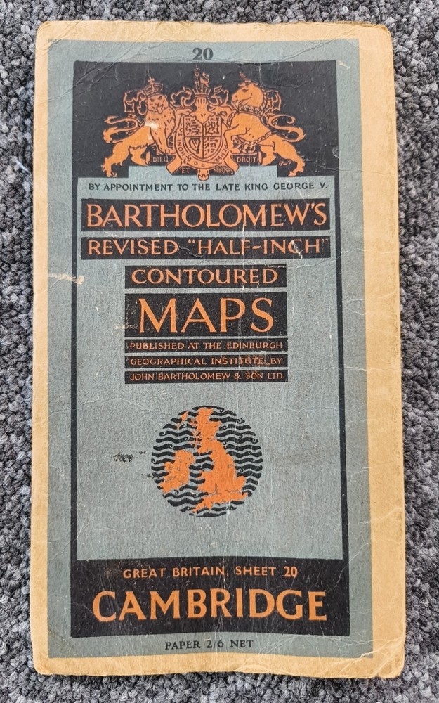 Bartholomews 20 Cambridge Revised “Half Inch” Contoured Maps Paper 1950’s