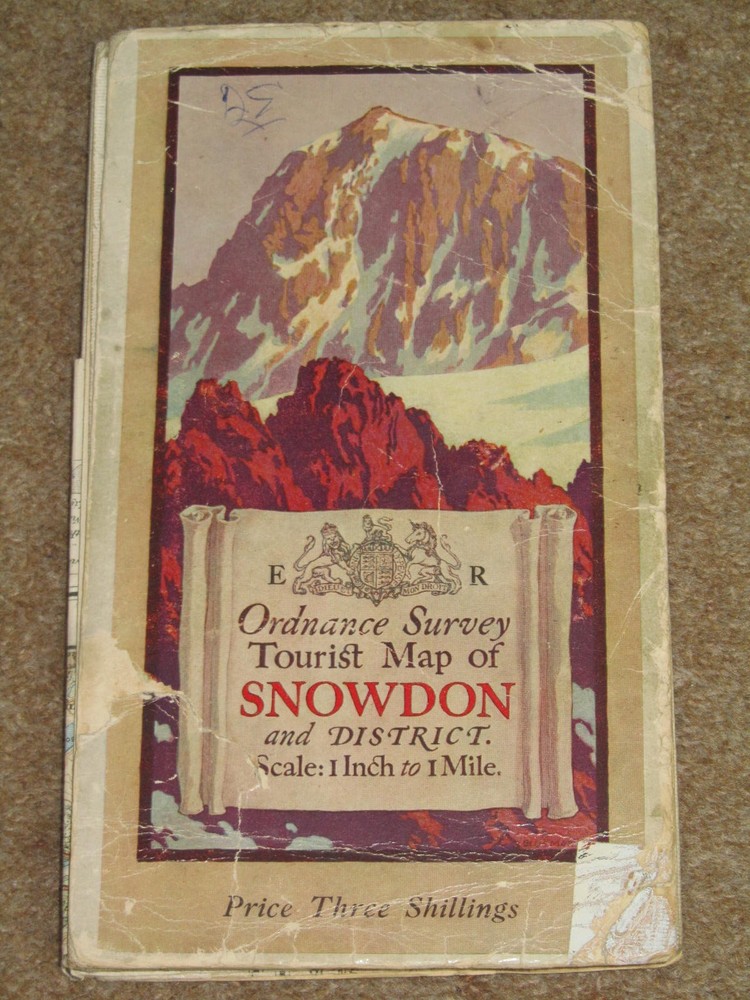 Ordnance Survey 1″ Tourist Map of Snowdon & district – 1930s on cloth