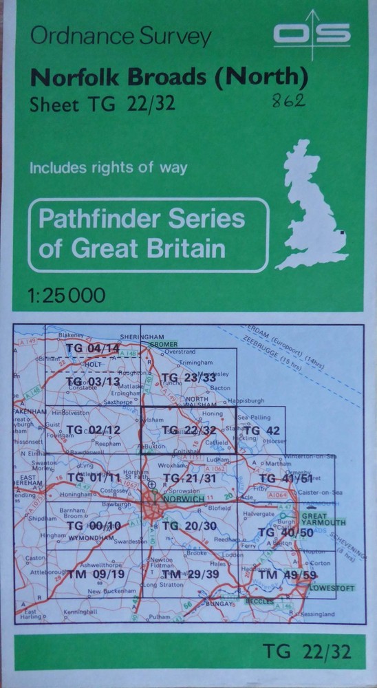 Norfolk Broads (North). Pathfinder 862. TG 22/32. OS 2.5inch Vintage Map.