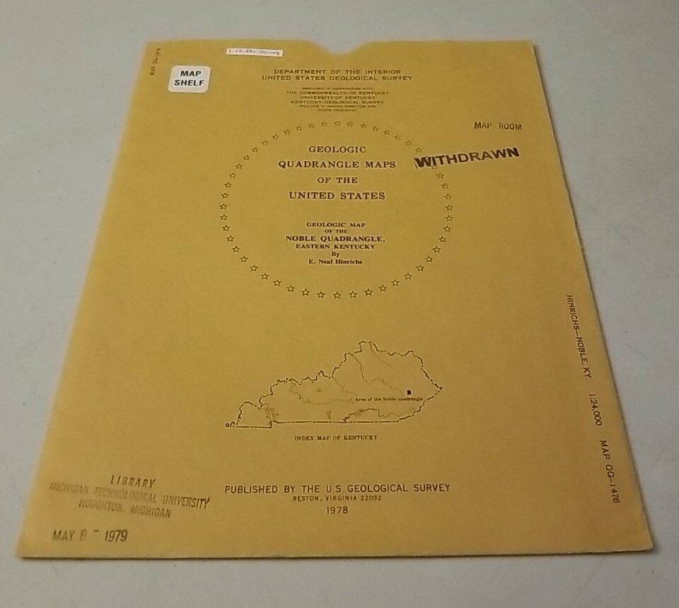 USGS Geologic Map Noble Quadrangle, Eastern Kentucky w/Original Sleeve 1978