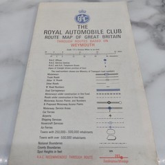 RAC Route Map Of Great Britain 1970 Through Routes Based on Weymouth
