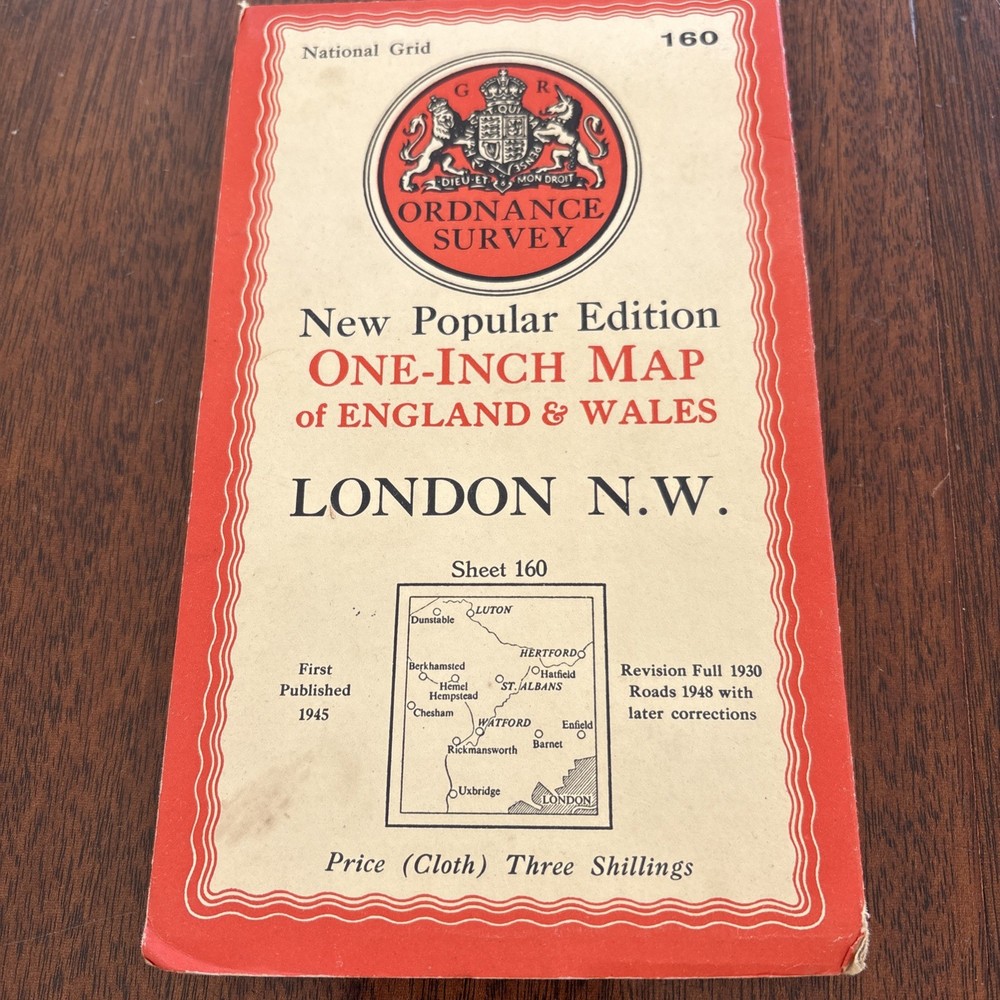 Vintage Ordnance Survey Map Sheet 160 London N.W. New Popular Edition Cloth 1945