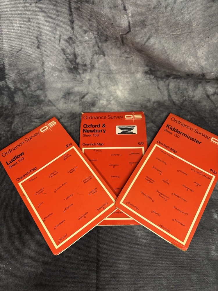 3 Vintage OS One-Inch Maps Lot: 129 Ludlow, 130 Kidderminster, 158 Oxford