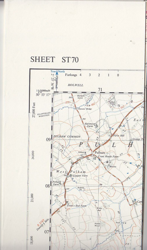 Ordnance Survey 1:25,000 First Series Map Sheet ST 70 Bulbarrow Hill