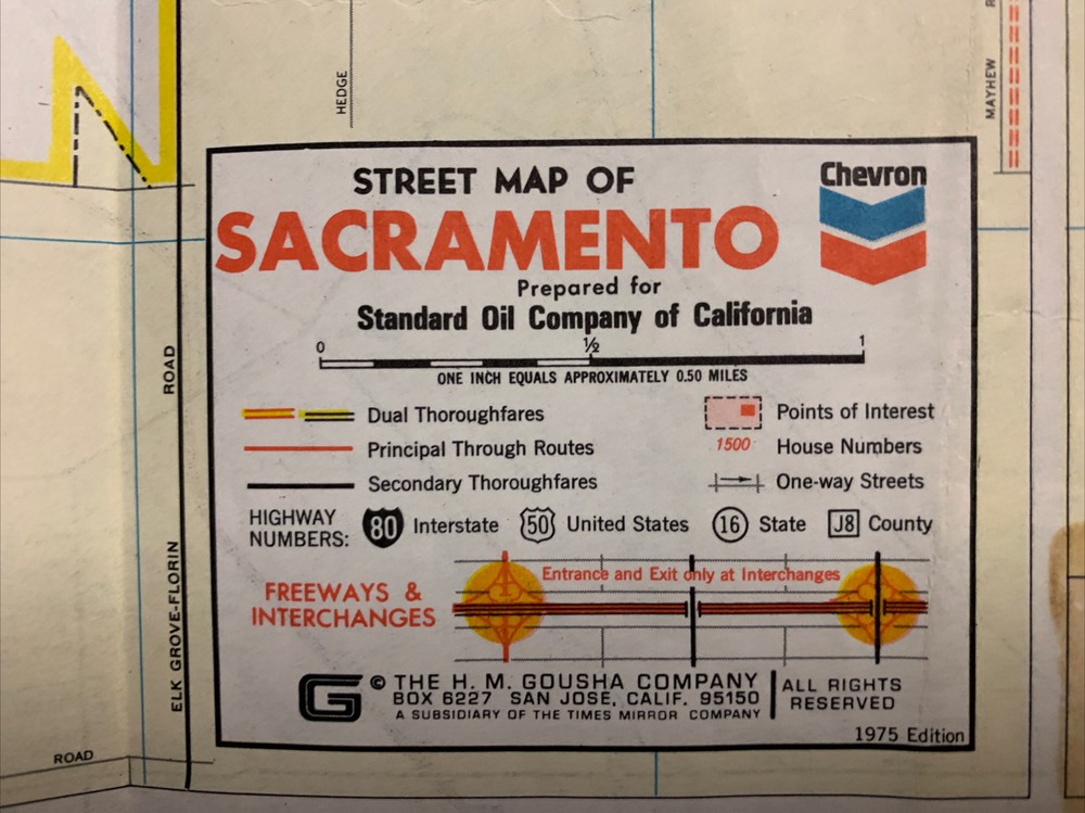 Vtg Chevron Map Sacramento California 1975 StandardOil SameDayHandle & Fast USPS