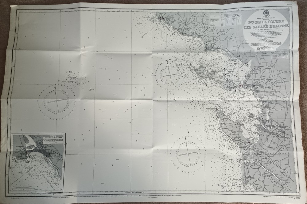 FRANCE-Lge. Antique Marine Chart-Ile de Re,Ile d’Oleron,Les Sables D’Olonne-1943