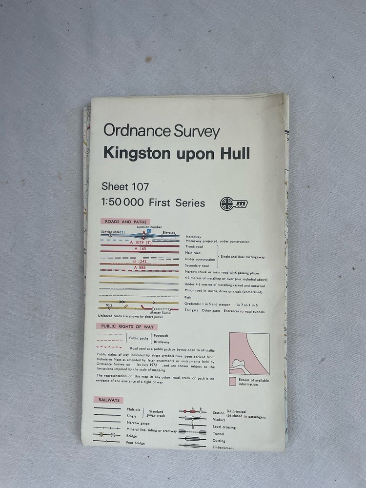 Vintage Ordnance Survey Map Sheet 107 Kingston Upon Hull First Series