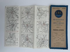 ORDNANCE SURVEY MIDLANDS Sheet 8 CLOTH QUARTER INCH MAP OF GREAT BRITAIN – 1946
