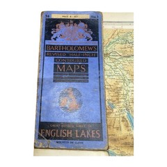 Bartholomews English Lakes Folded Cloth Map Half Inch Contoured Vintage Pre 1936