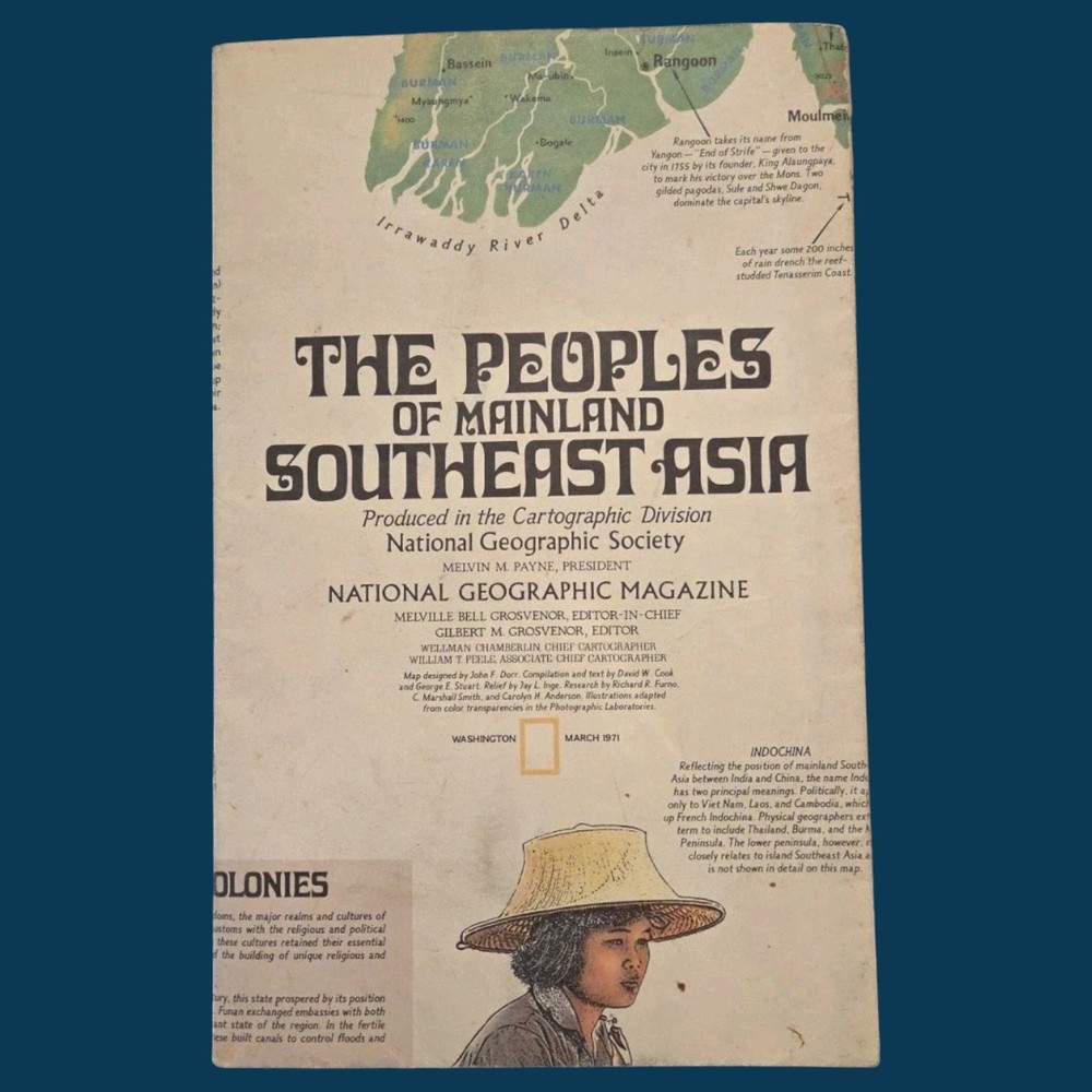 National Geographic The Peoples Of Mainland Southeast Asia Map Vintage 1971