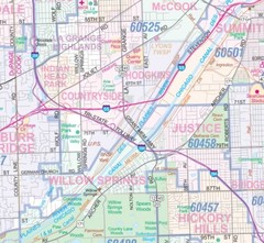 Chicago City Detailed Arterial Wall Map w/Zip Codes *2 Large Sizes*