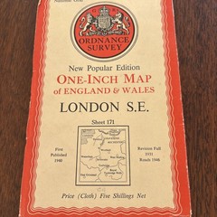 Vintage Ordnance Survey London SE Sheet 171 Cloth Map New Popular Edition