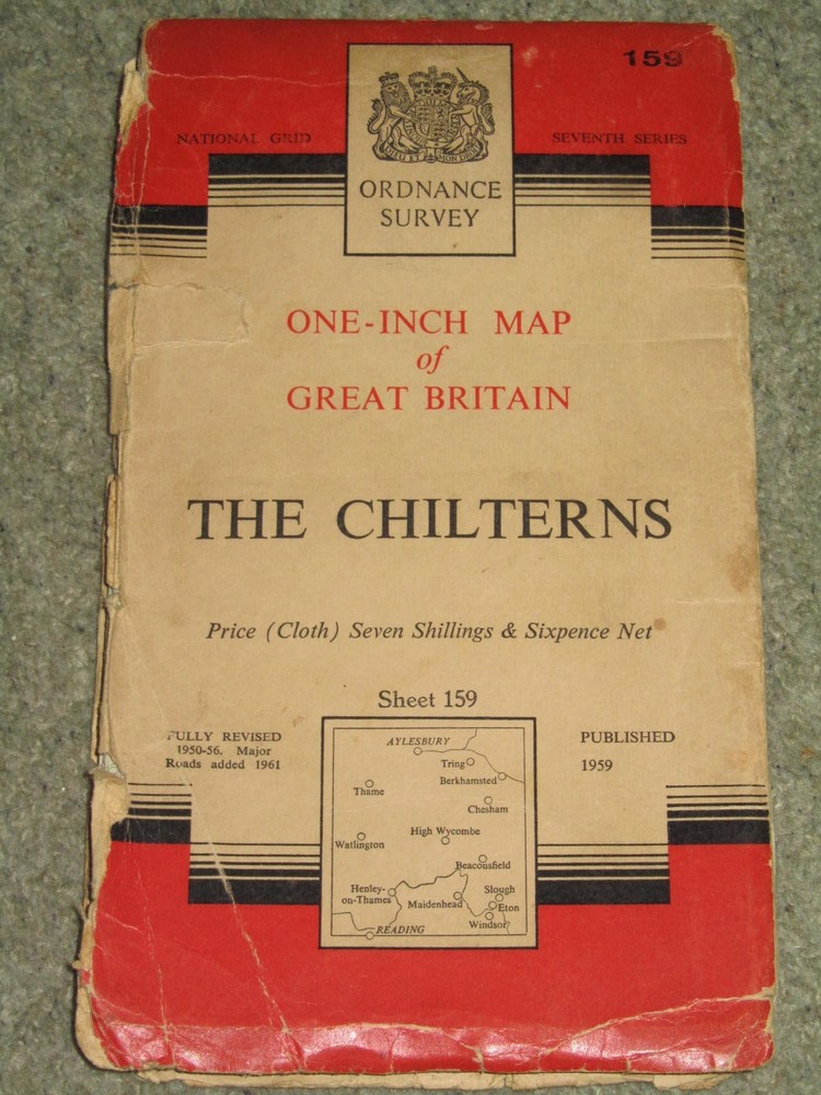 OS Ordnance Survey 1″ 7th Series: sheet 159 The Chilterns – on cloth – 1961