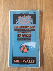 1955 Bartholomew Revised Half Inch Cloth Map 22 Mid Wales (incl Dolgelley )