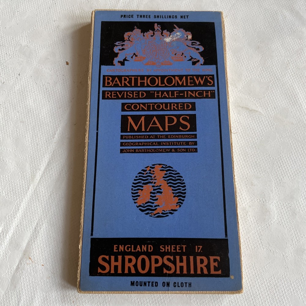 Shropshire Vintage Bartholomew’s Half-Inch Contoured cloth mounted Map Sheet 17