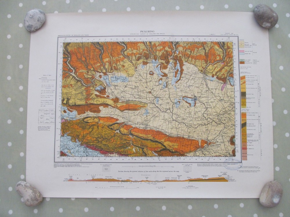 VINTAGE GEOLOGICAL MAP PICKERING N YORKSHIRE SHEET 53 GEOLOGICAL SURVEY 1960