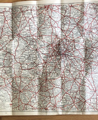 Vintage 1960s road map, 50 miles about Birmingham, Geographia, cloth backed