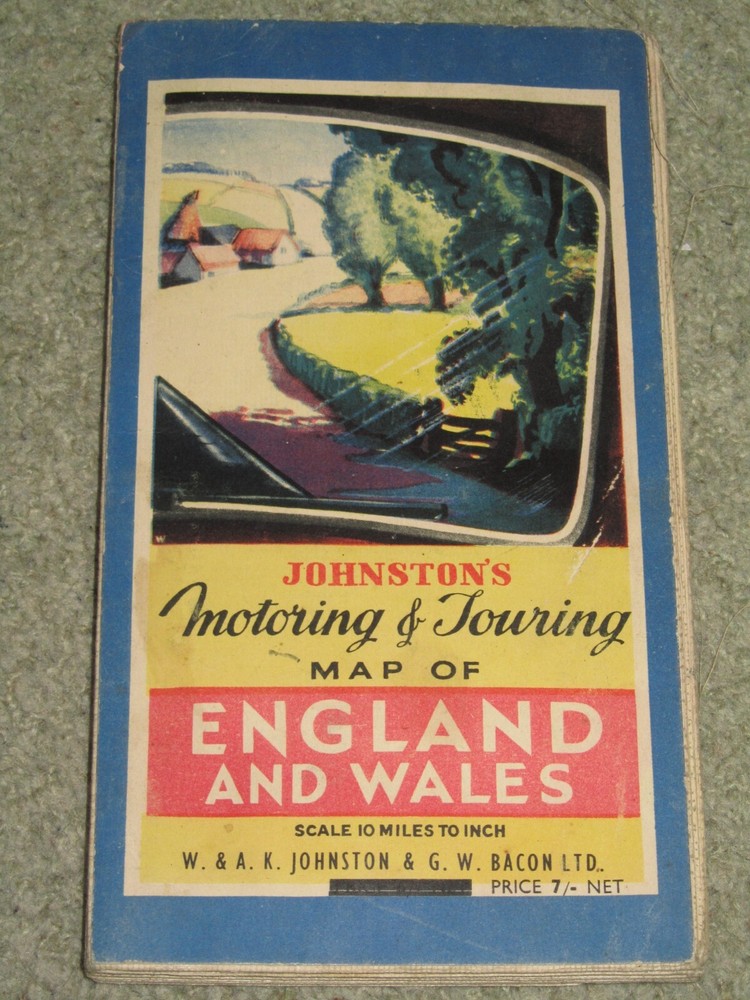 Johnstone’s Motoring Map of England & Wales – ?1930s on cloth