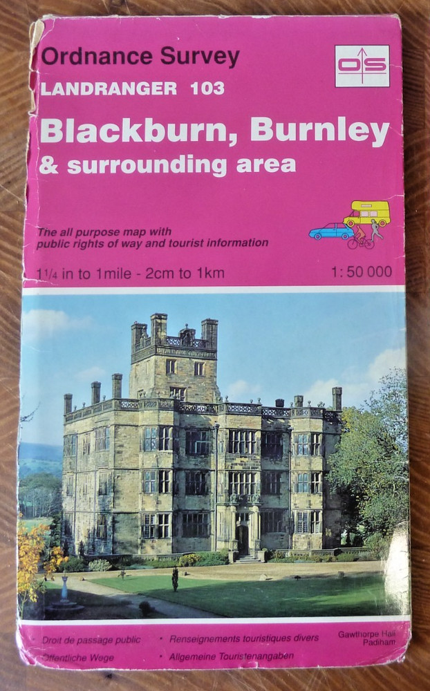 Ordnance Survey Paper Map Blackburn Burnley Sheet 103 Clitheroe Darwen Gargrave