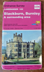 Ordnance Survey Paper Map Blackburn Burnley Sheet 103 Clitheroe Darwen Gargrave