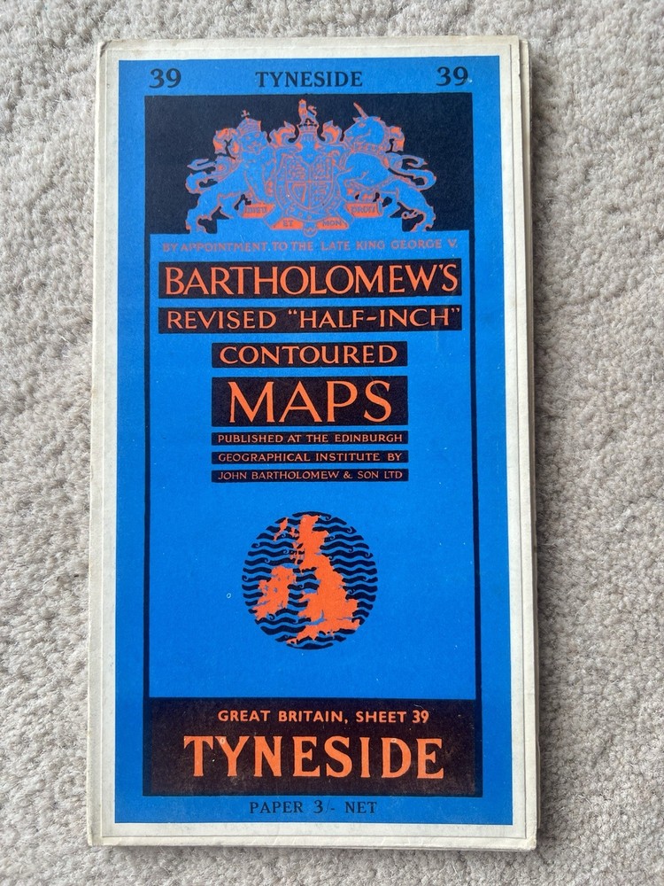 Bartholomew’s Map Tyneside Newcastle Vintage 60s 1962 Paper Half Inch Free Post