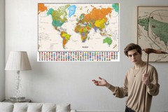 A1 A2 Map Of The World Flags Poster Wall Chart Mural Home Office Decor Travel