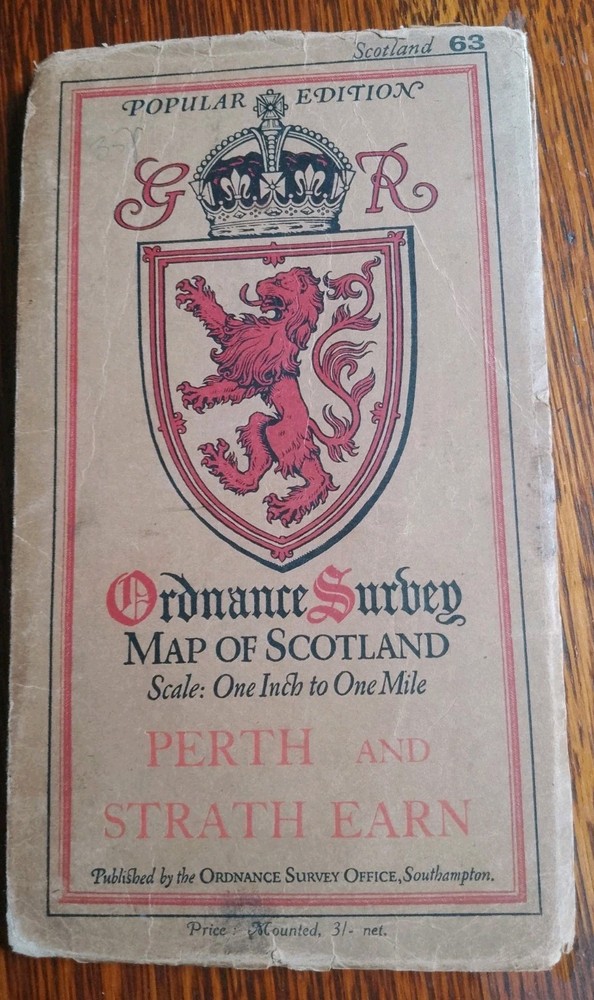 Ordnance Survey Popular Map – Perth Strath Earn 1″ 63 – (1927) CLOTH EDITION