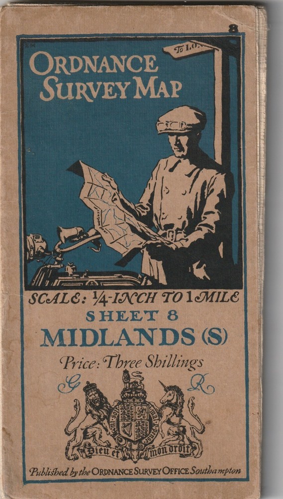 ORDNANCE SURVEY MAP. MIDLANDS (S) 1920. 1/4 inch to 1 mile. SHEET 8. LINEN