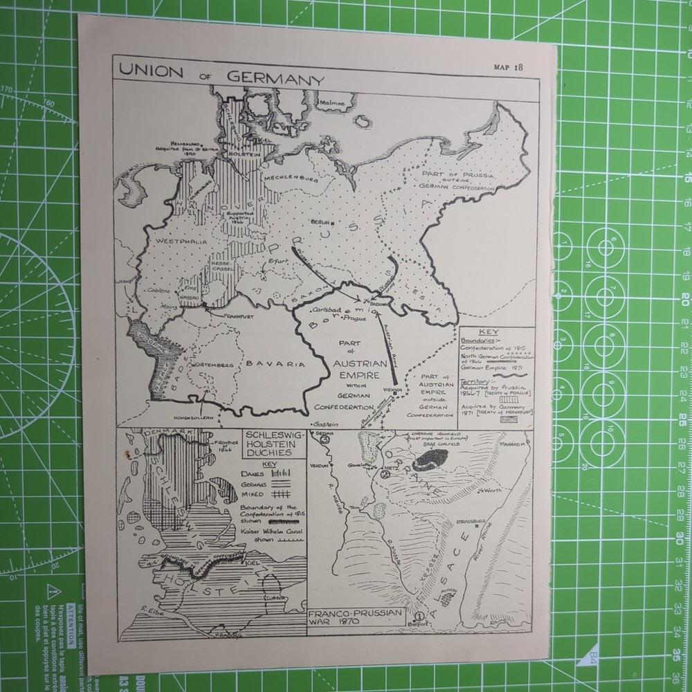 Original Vintage Sketch Map Of The Union Of Germany