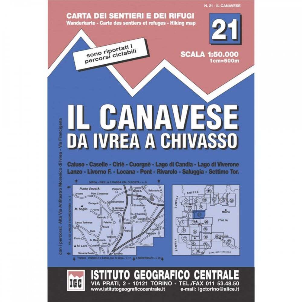 Italy Il Canavese da Ivrea a Chivasso (Piedmont)50k IGC Map 21 hiking cycling